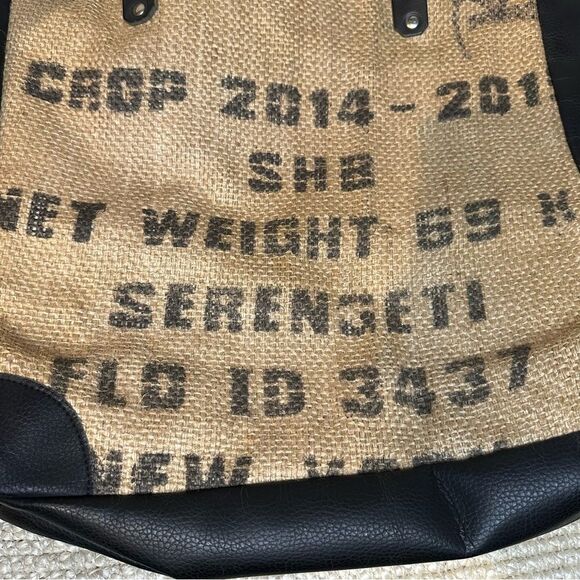 New GRACIE GREENE Serengeti burlap/leather tote bag - Picture 2 of 10